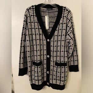 NWT Plaid Black and White Button Down Patched Pocket Cardigan Sz 12 (L)